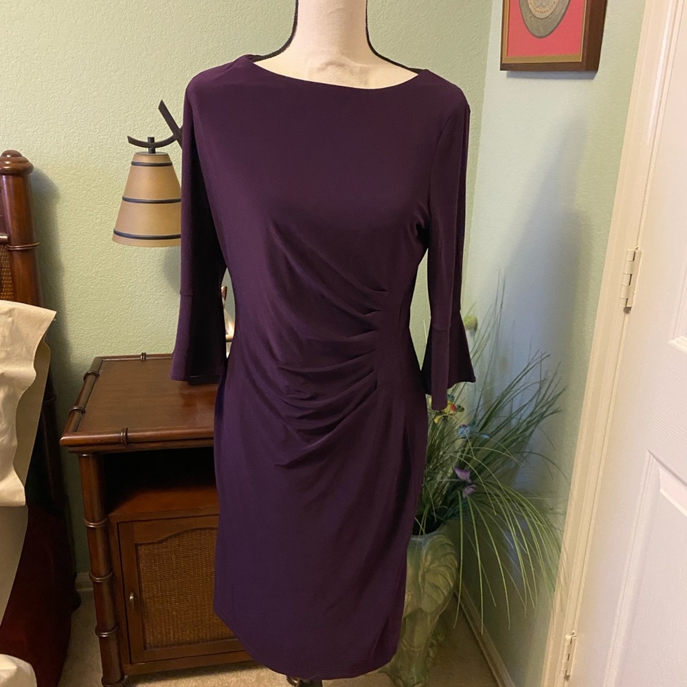 Anne Klein Rich Purple Long Sleeve Dress